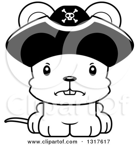 Animal Lineart Clipart of a Cartoon Black and WhiteCute Mad Mouse Pirate - Royalty Free Outline Vector Illustration by Cory Thoman