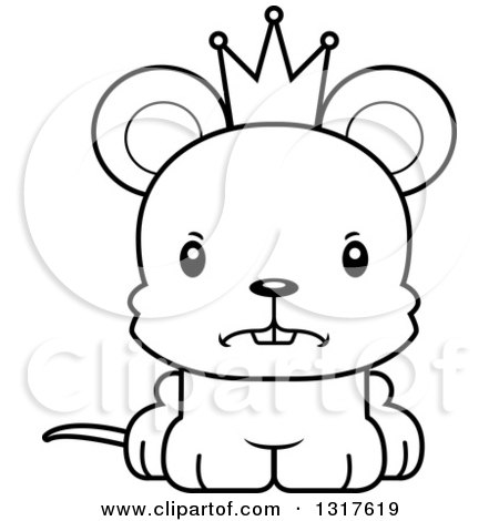 Animal Lineart Clipart of a Cartoon Black and WhiteCute Mad Mouse Prince - Royalty Free Outline Vector Illustration by Cory Thoman