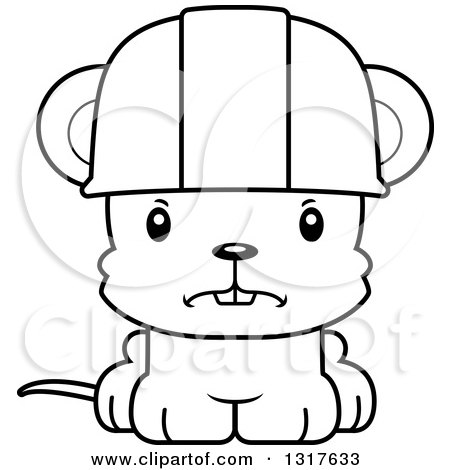 Animal Lineart Clipart of a Cartoon Black and WhiteCute Mad Mouse Construction Worker - Royalty Free Outline Vector Illustration by Cory Thoman