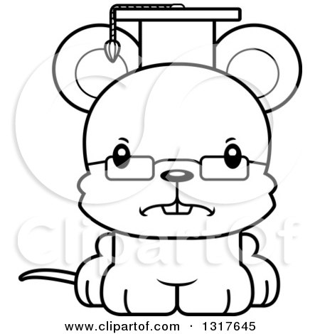 Animal Lineart Clipart of a Cartoon Black and WhiteCute Mad Mouse Professor - Royalty Free Outline Vector Illustration by Cory Thoman