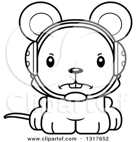 Animal Lineart Clipart of a Cartoon Black and WhiteCute Mad Mouse Wrestler - Royalty Free Outline Vector Illustration by Cory Thoman