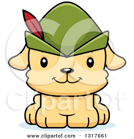 Animal Clipart of a Cartoon Cute Happy Robin Hood Puppy Dog - Royalty Free Vector Illustration by Cory Thoman