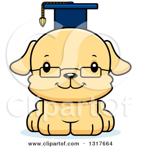 Animal Clipart of a Cartoon Cute Happy Puppy Dog Professor - Royalty Free Vector Illustration by Cory Thoman