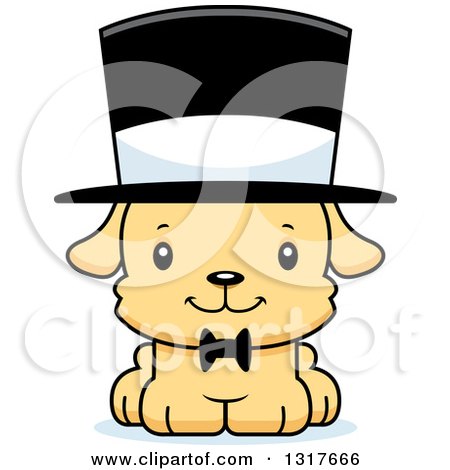 Animal Clipart of a Cartoon Cute Happy Puppy Dog Gentleman Wearing a Top Hat - Royalty Free Vector Illustration by Cory Thoman