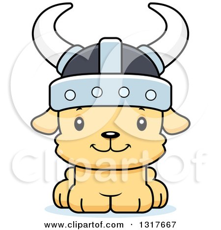 Animal Clipart of a Cartoon Cute Happy Puppy Dog Viking - Royalty Free Vector Illustration by Cory Thoman
