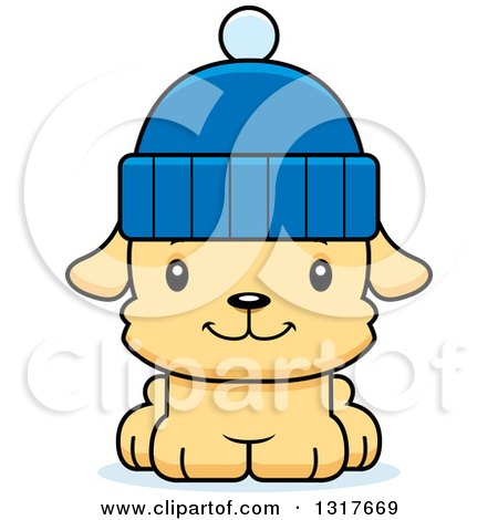 Animal Clipart of a Cartoon Cute Happy Puppy Dog Wearing a Winter Hat - Royalty Free Vector Illustration by Cory Thoman