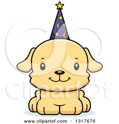 Animal Clipart of a Cartoon Cute Happy Puppy Dog Wizard - Royalty Free Vector Illustration by Cory Thoman