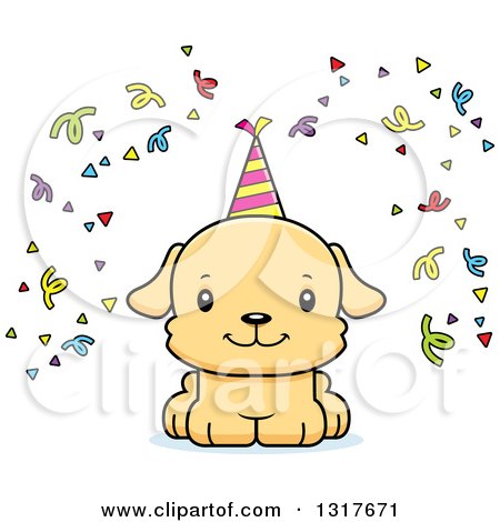 Animal Clipart of a Cartoon Cute Happy Puppy Puppy Dog - Royalty Free Vector Illustration by Cory Thoman