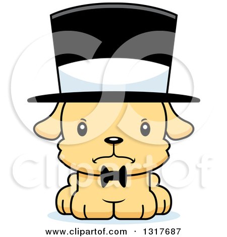 Animal Clipart of a Cartoon Cute Mad Puppy Dog Gentleman Wearing a Top Hat - Royalty Free Vector Illustration by Cory Thoman