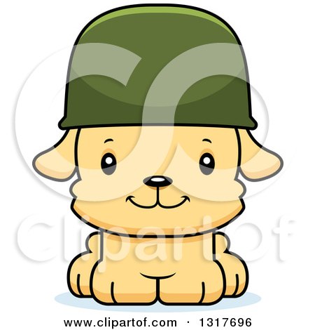 Animal Clipart of a Cartoon Cute Happy Puppy Dog Army Soldier - Royalty Free Vector Illustration by Cory Thoman