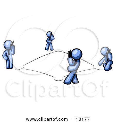 Wireless Telephone Network of Blue Men Talking on Cell Phones Clipart Illustration by Leo Blanchette