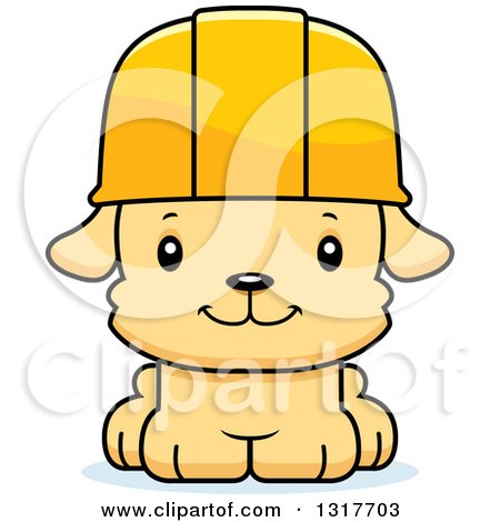 Animal Clipart of a Cartoon Cute Happy Puppy Dog Construction Worker - Royalty Free Vector Illustration by Cory Thoman