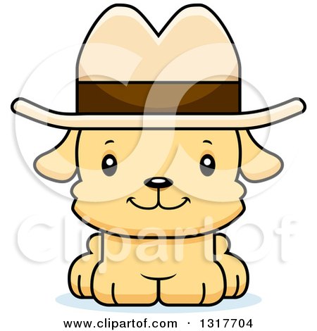 Animal Clipart of a Cartoon Cute Happy Puppy Dog Cowboy - Royalty Free Vector Illustration by Cory Thoman