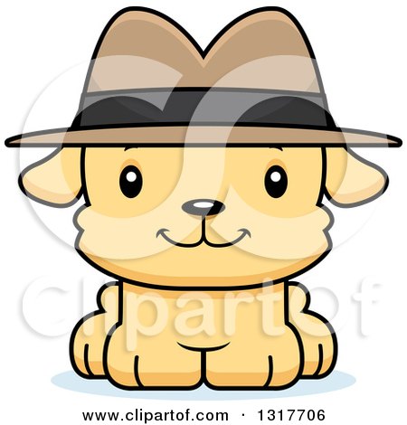 Animal Clipart of a Cartoon Cute Happy Puppy Dog Detective - Royalty Free Vector Illustration by Cory Thoman