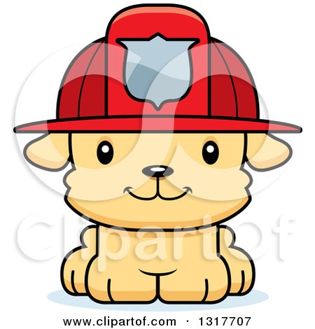 Animal Clipart of a Cartoon Cute Happy Puppy Dog Fireman - Royalty Free Vector Illustration by Cory Thoman