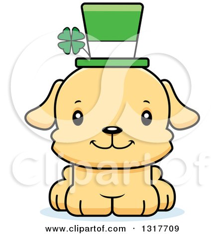 Animal Clipart of a Cartoon Cute Happy Irish St Patricks Day Puppy Dog - Royalty Free Vector Illustration by Cory Thoman