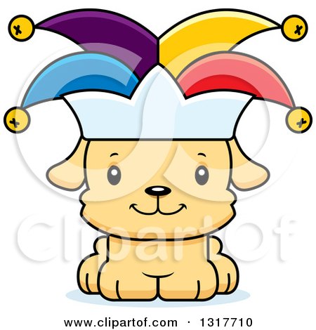 Animal Clipart of a Cartoon Cute Happy Puppy Dog Jesters - Royalty Free Vector Illustration by Cory Thoman