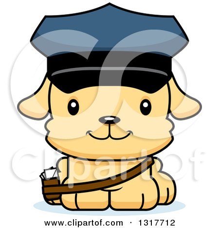 Animal Clipart of a Cartoon Cute Happy Puppy Dog Mailman - Royalty Free Vector Illustration by Cory Thoman