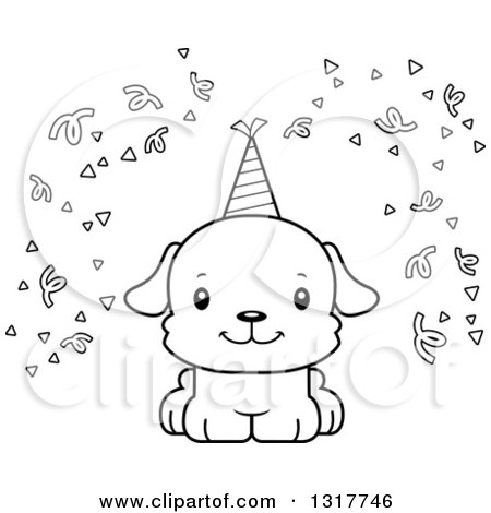 Animal Lineart Clipart of a Cartoon Black and WhiteCute Happy Puppy Puppy Dog - Royalty Free Outline Vector Illustration by Cory Thoman