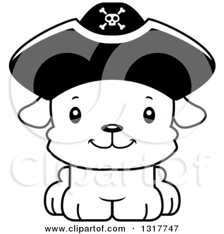 Animal Lineart Clipart of a Cartoon Black and WhiteCute Happy Puppy Dog Pirate - Royalty Free Outline Vector Illustration by Cory Thoman