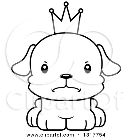 Animal Lineart Clipart of a Cartoon Black and WhiteCute Mad Puppy Dog Prince - Royalty Free Outline Vector Illustration by Cory Thoman