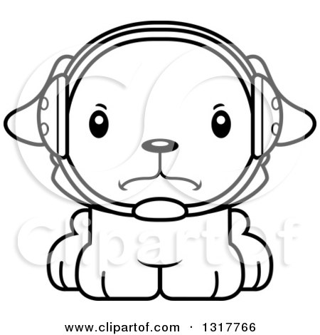 Animal Lineart Clipart of a Cartoon Black and WhiteCute Mad Puppy Dog Wrestler - Royalty Free Outline Vector Illustration by Cory Thoman