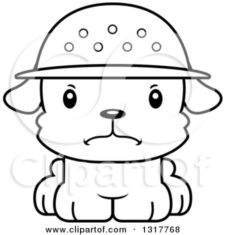 Animal Lineart Clipart of a Cartoon Black and WhiteCute Mad Puppy Dog Zookeeper - Royalty Free Outline Vector Illustration by Cory Thoman