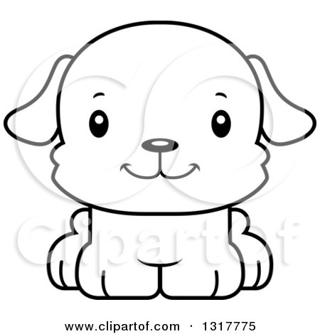 Animal Lineart Clipart of a Cartoon Black and WhiteCute Happy Puppy Dog - Royalty Free Outline Vector Illustration by Cory Thoman