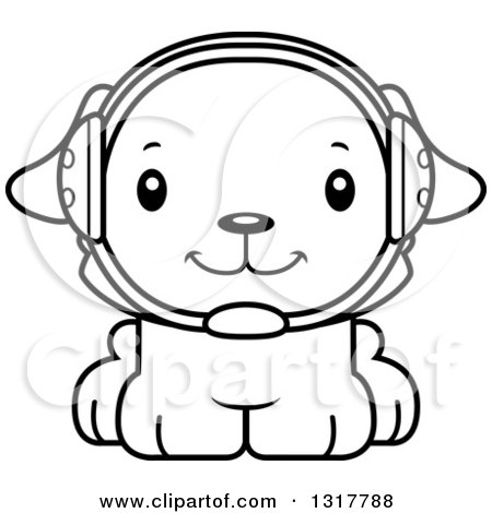 Animal Lineart Clipart of a Cartoon Black and WhiteCute Happy Puppy Dog Wrestler - Royalty Free Outline Vector Illustration by Cory Thoman