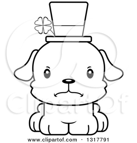 Animal Lineart Clipart of a Cartoon Black and WhiteCute Mad Irish St Patricks Day Puppy Dog - Royalty Free Outline Vector Illustration by Cory Thoman