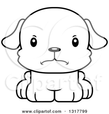 Animal Lineart Clipart of a Cartoon Black and WhiteCute Mad Puppy Dog - Royalty Free Outline Vector Illustration by Cory Thoman