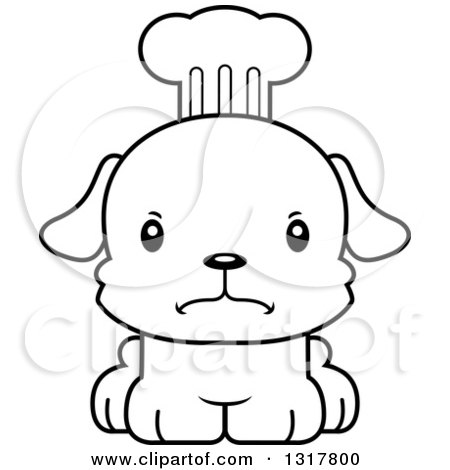 Animal Lineart Clipart of a Cartoon Black and WhiteCute Mad Puppy Dog Chef - Royalty Free Outline Vector Illustration by Cory Thoman