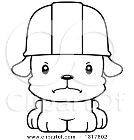 Animal Lineart Clipart of a Cartoon Black and WhiteCute Mad Puppy Dog Construction Worker - Royalty Free Outline Vector Illustration by Cory Thoman