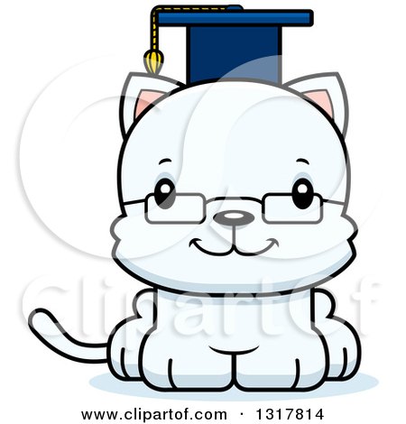 Animal Clipart of a Cartoon Cute Happy White Kitten Cat Professor - Royalty Free Vector Illustration by Cory Thoman