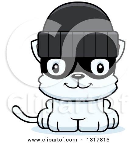 Animal Clipart of a Cartoon Cute Happy White Kitten Cat Robber - Royalty Free Vector Illustration by Cory Thoman