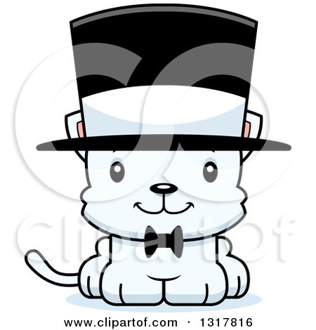 Animal Clipart of a Cartoon Cute Happy White Kitten Cat Gentleman Wearing a Top Hat - Royalty Free Vector Illustration by Cory Thoman