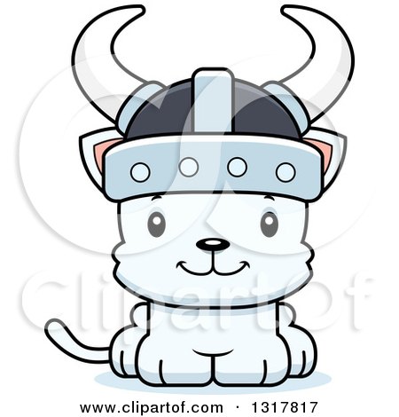 Animal Clipart of a Cartoon Cute Happy White Kitten Cat Viking - Royalty Free Vector Illustration by Cory Thoman