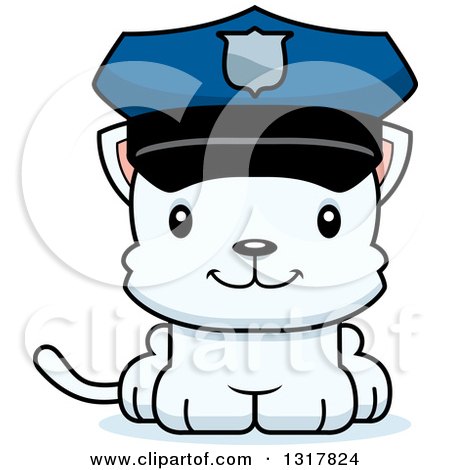 Animal Clipart of a Cartoon Cute Happy White Kitten Cat Police Officer - Royalty Free Vector Illustration by Cory Thoman