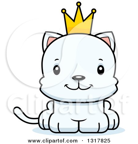 Animal Clipart of a Cartoon Cute Happy White Kitten Cat Prince - Royalty Free Vector Illustration by Cory Thoman