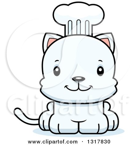 Animal Clipart of a Cartoon Cute Happy White Kitten Cat Chef - Royalty Free Vector Illustration by Cory Thoman