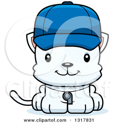Animal Clipart of a Cartoon Cute Happy White Kitten Cat Coach - Royalty Free Vector Illustration by Cory Thoman