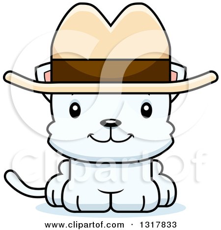 Animal Clipart of a Cartoon Cute Happy White Kitten Cat Cowboy - Royalty Free Vector Illustration by Cory Thoman