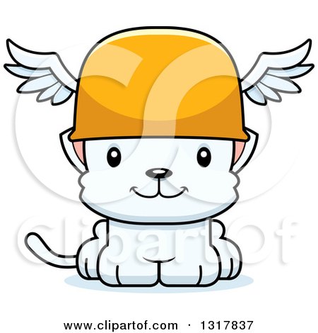 Animal Clipart of a Cartoon Cute Happy White Kitten Cat Hermes - Royalty Free Vector Illustration by Cory Thoman
