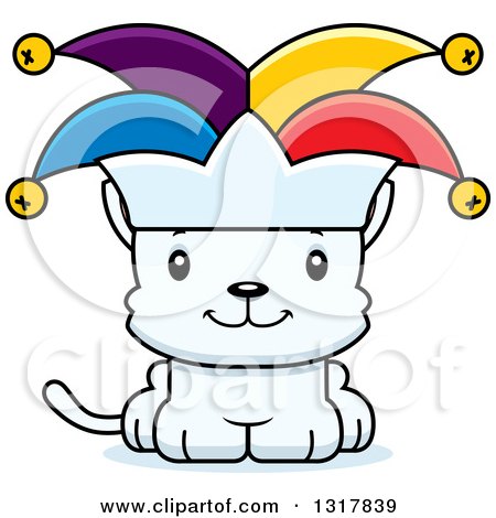 Animal Clipart of a Cartoon Cute Happy White Kitten Cat Joker - Royalty Free Vector Illustration by Cory Thoman