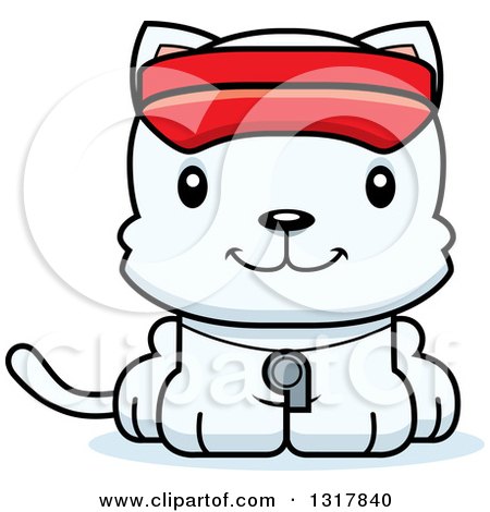 Animal Clipart of a Cartoon Cute Happy White Kitten Cat Lifeguard - Royalty Free Vector Illustration by Cory Thoman