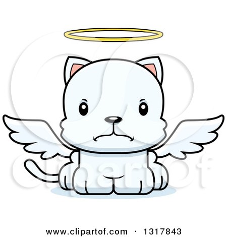 Animal Clipart of a Cartoon Cute Mad White Kitten Cat Angel - Royalty Free Vector Illustration by Cory Thoman