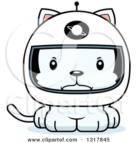 Animal Clipart of a Cartoon Cute Mad White Kitten Cat Astronaut - Royalty Free Vector Illustration by Cory Thoman