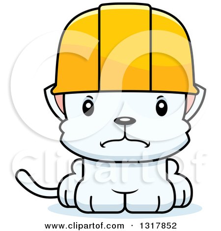 Animal Clipart of a Cartoon Cute Mad White Kitten Cat Construction Worker - Royalty Free Vector Illustration by Cory Thoman