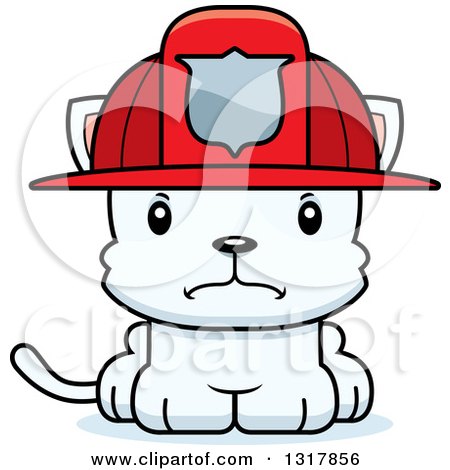 Animal Clipart of a Cartoon Cute Mad White Kitten Cat Fireman - Royalty Free Vector Illustration by Cory Thoman