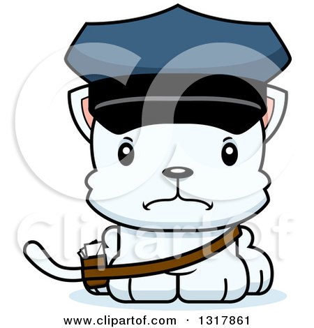 Animal Clipart of a Cartoon Cute Mad White Kitten Cat Mailman - Royalty Free Vector Illustration by Cory Thoman